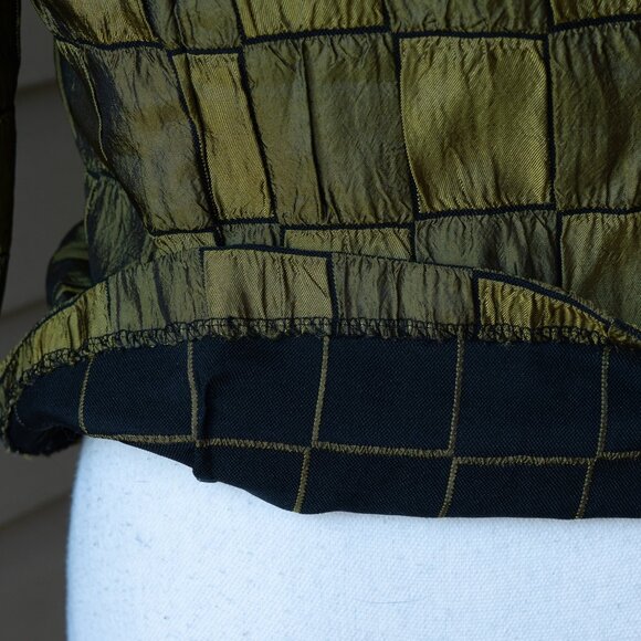 Vintage 90s Green Shiny Jacket Croc Square patchwork Metallic Y2k Style Disco - Picture 7 of 11